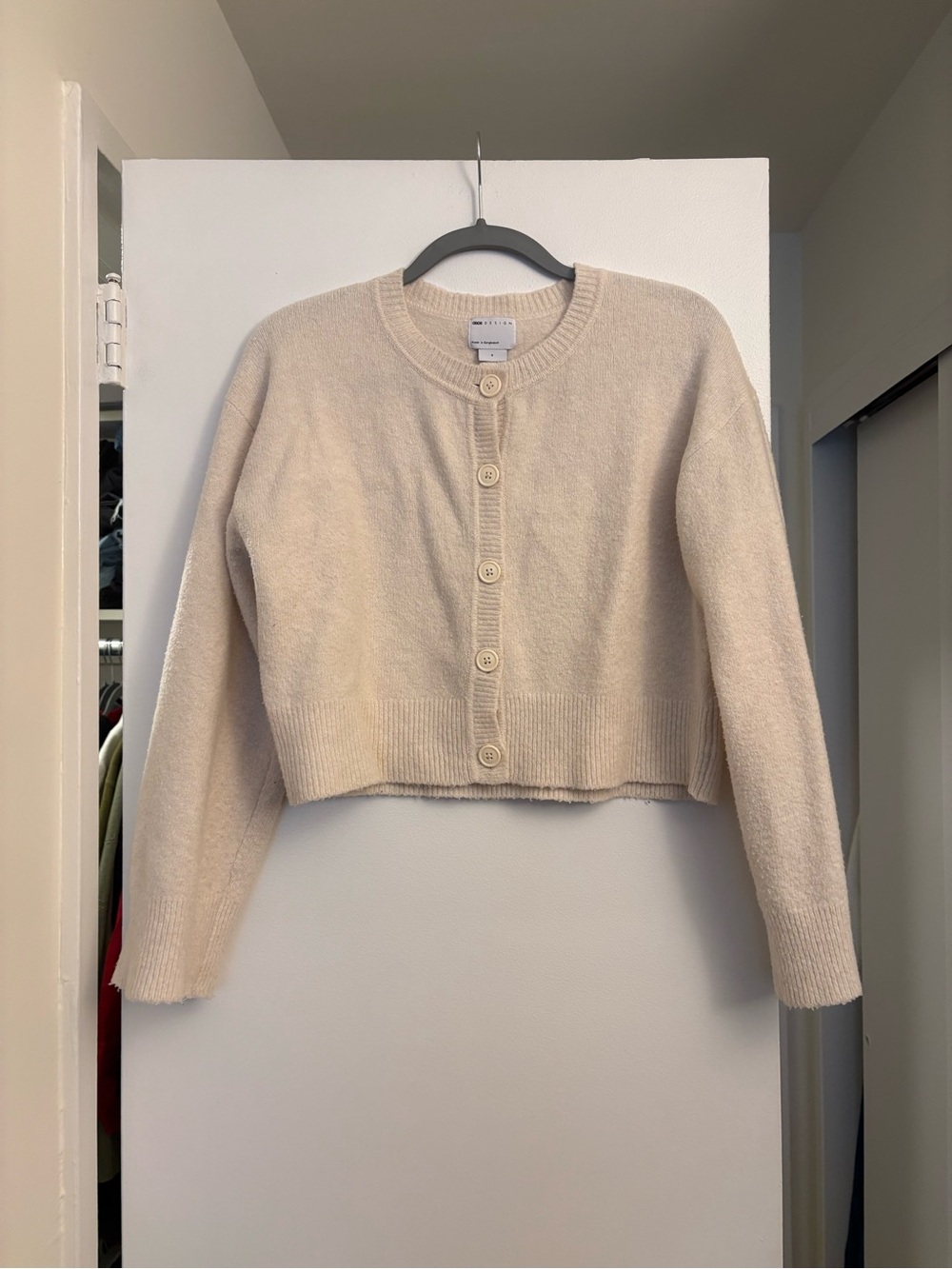 Cuyana Cream Cropped Button-Up Cardigan